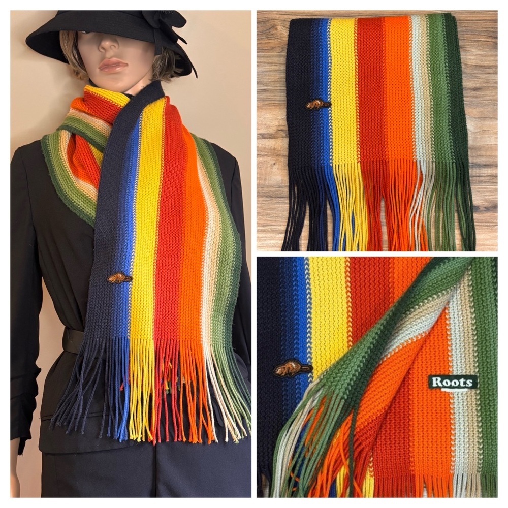 Vibrant Roots Rainbow Striped Knit Scarf